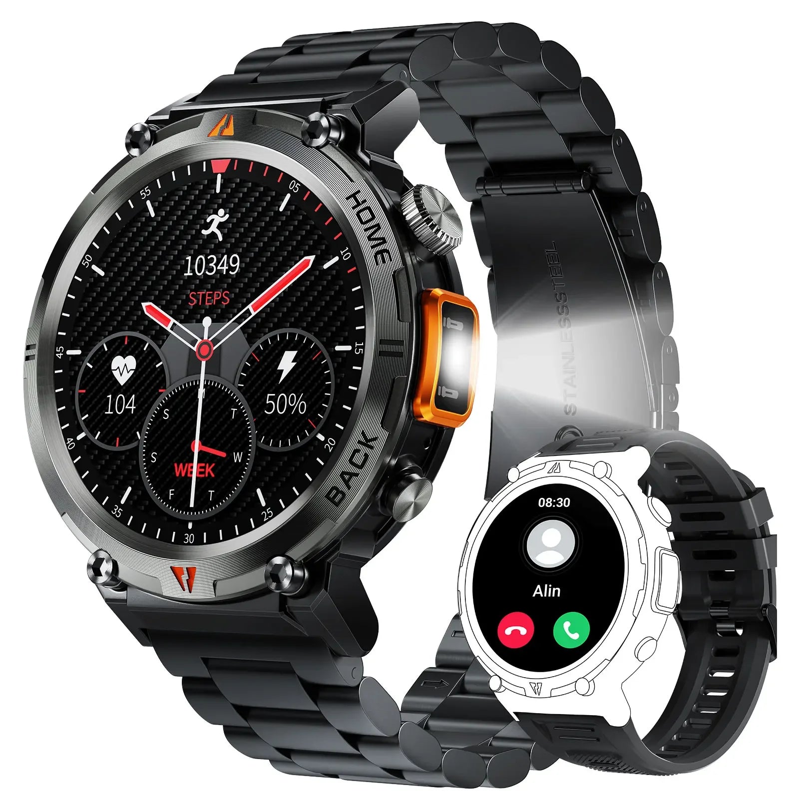 EIGIIS New Bluetooth Call Smart Watch Men Full Touch Screen Health Monitor Clock With Flashlight Men Smart