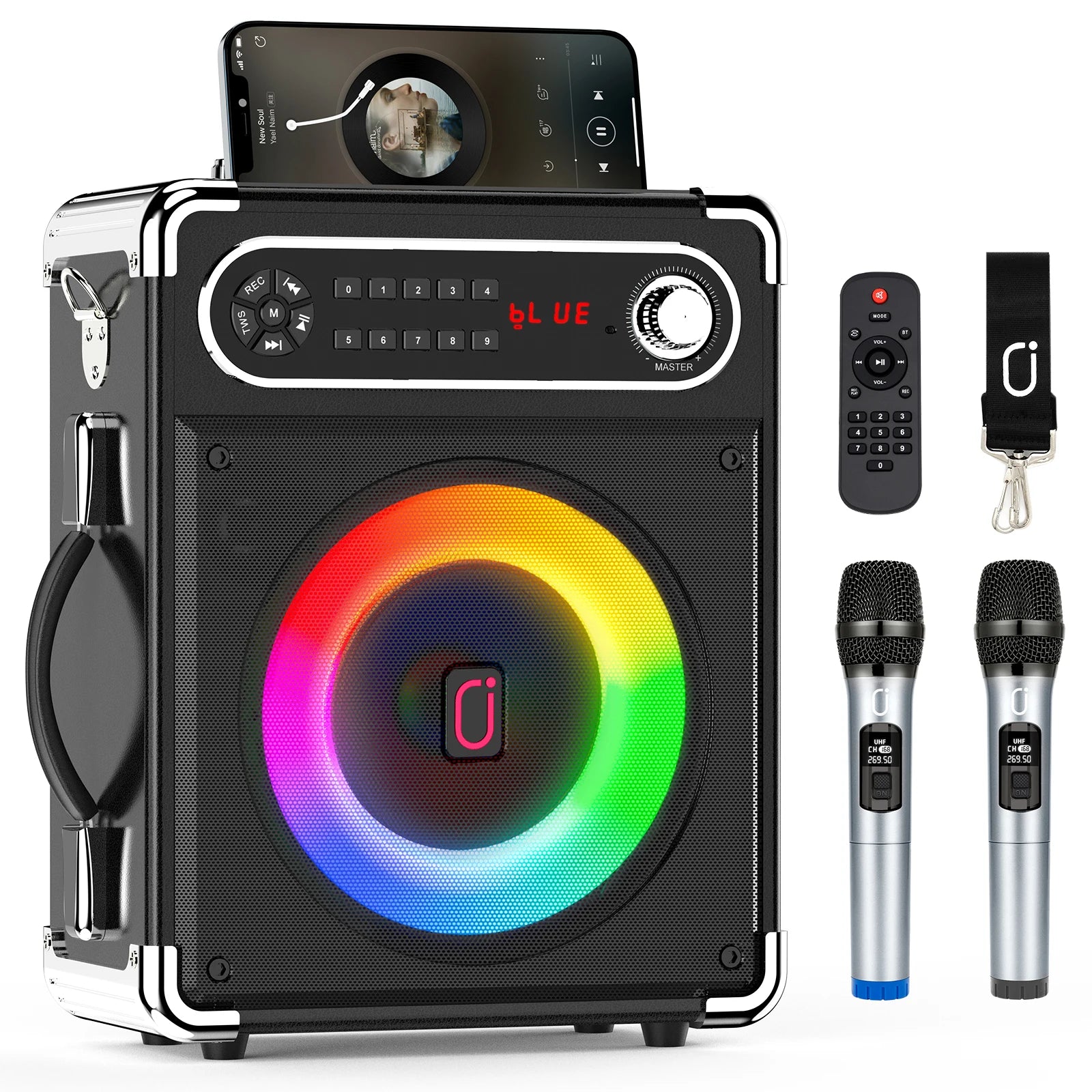 FanFun Karaoke Machine with 2 Microphones, Portable Bluetooth 5.3 Karaoke Speaker for Outdoor Events,Gatherings and Parties
