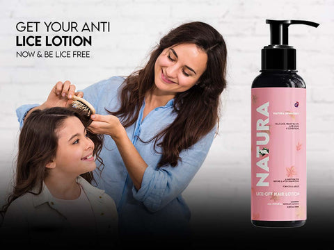 Mother combing daughter's hair with anti-lice lotion for lice-free results