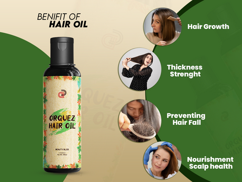 Hair Oil bottle highlighting benefits for Hair Growth, Thickness, and Scalp Health, ideal for preventing Hair Fall in Pakistan