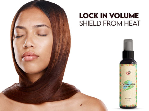 Volume hair mist with heat protection on sleek hair