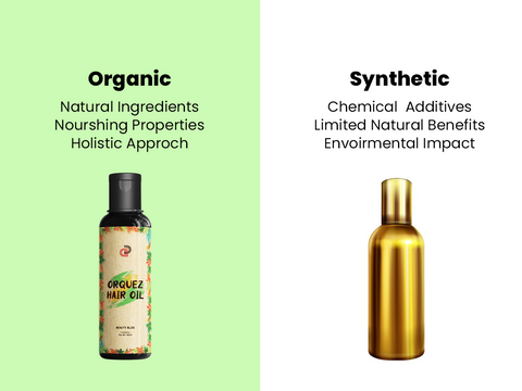 Comparison of Organic ORQUEZ Hair Oil with natural ingredients versus Synthetic hair oil with chemical additives and environmental impact