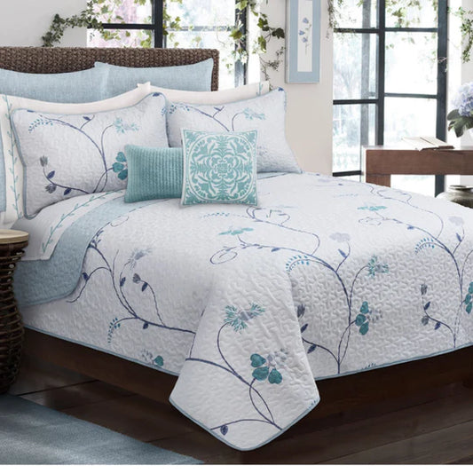 Emeraude 3 Piece Reversible Quilt Set Floral Print Cursive Script Design  Bedding Purple Queen, Queen - Foods Co.