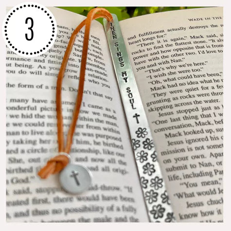 Then sings my soul stamped bookmark in Bible