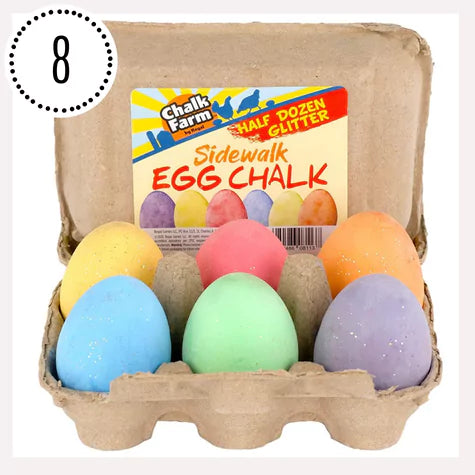 sidewalk chalk shaped like eggs in egg crate.