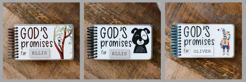 three styles of God's promise books for little boys.