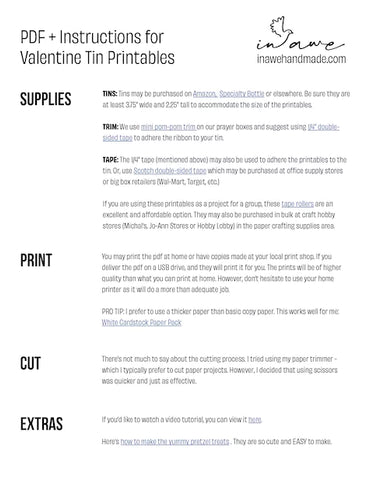 pdf of valentine printable instructions and supply list.