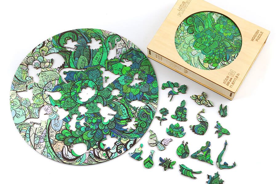 puzzle en bois rond fleur de l otus