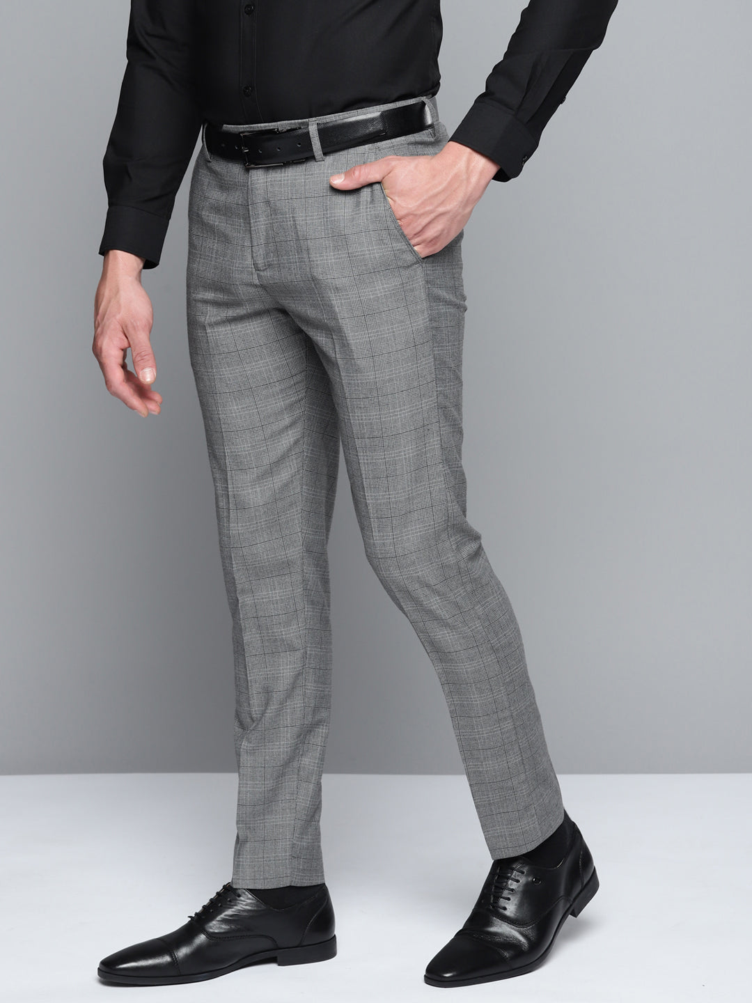 DENNISON Men Smart Self Design Tapered Fit Formal Trousers ...