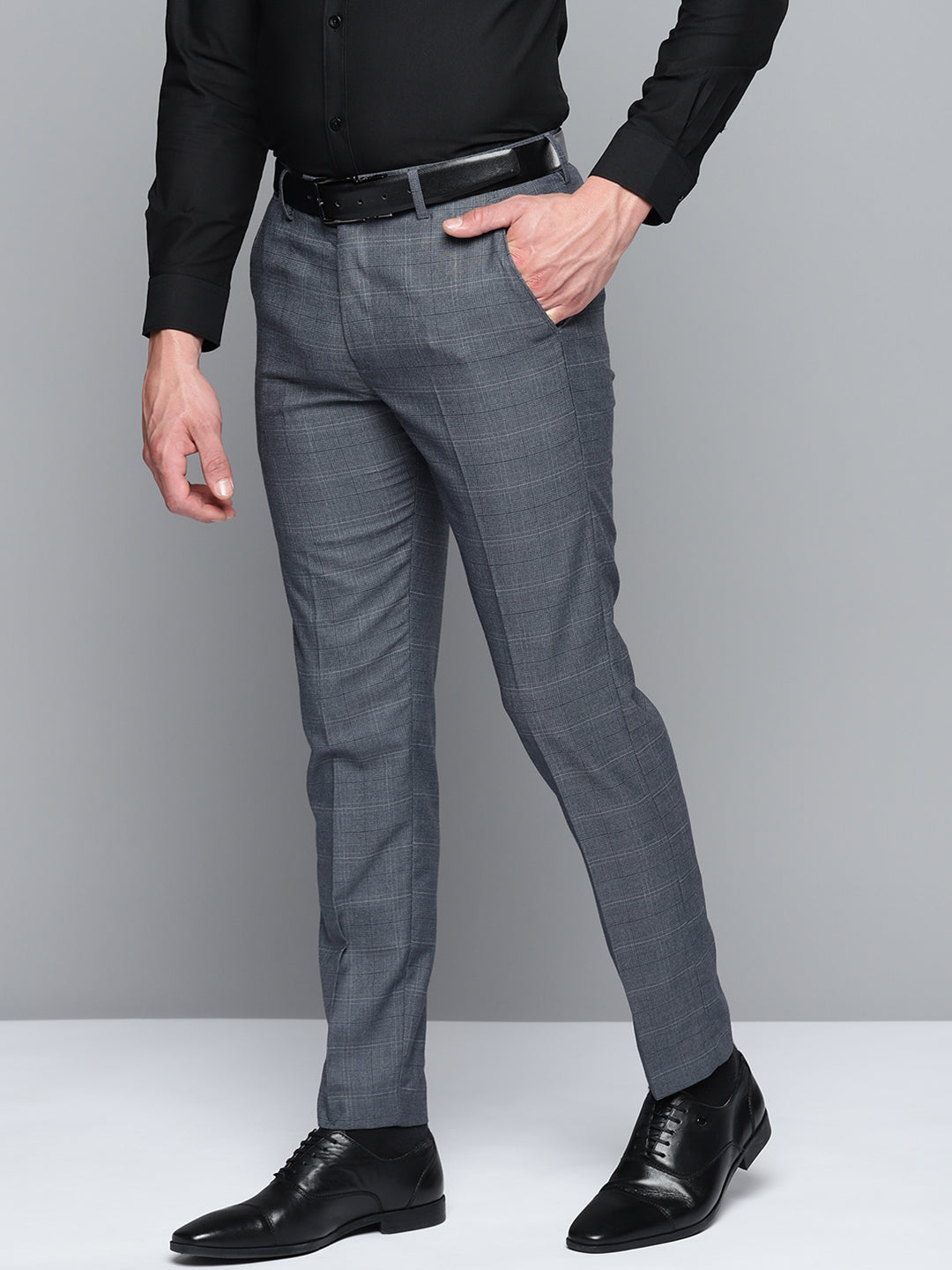 DENNISON Men Smart Self Design Tapered Fit Formal Trousers ...
