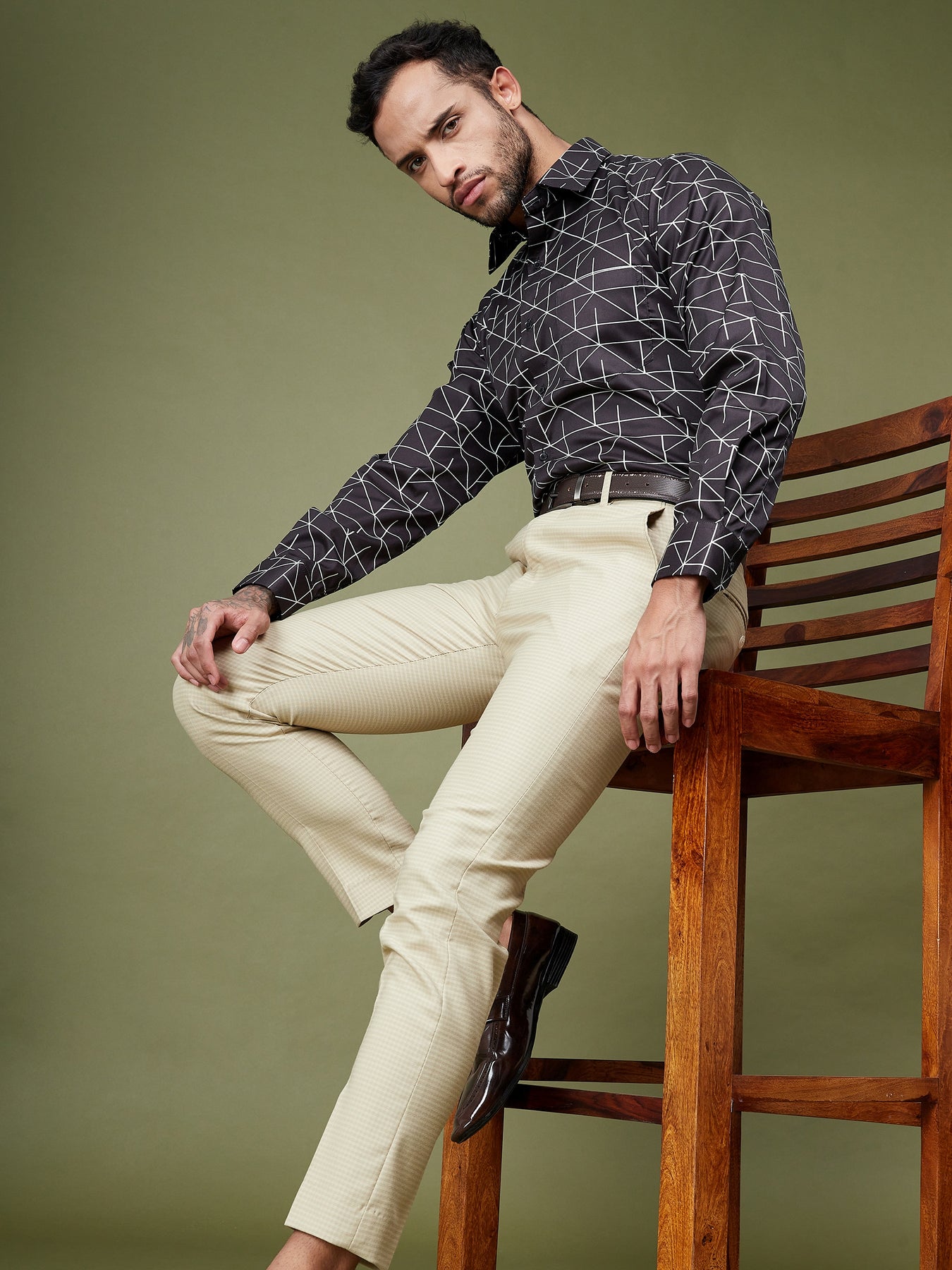 Buy LaMODE Men Cream Coloured Comfort Regular Fit Checked Formal Trousers   Trousers for Men 5531244  Myntra