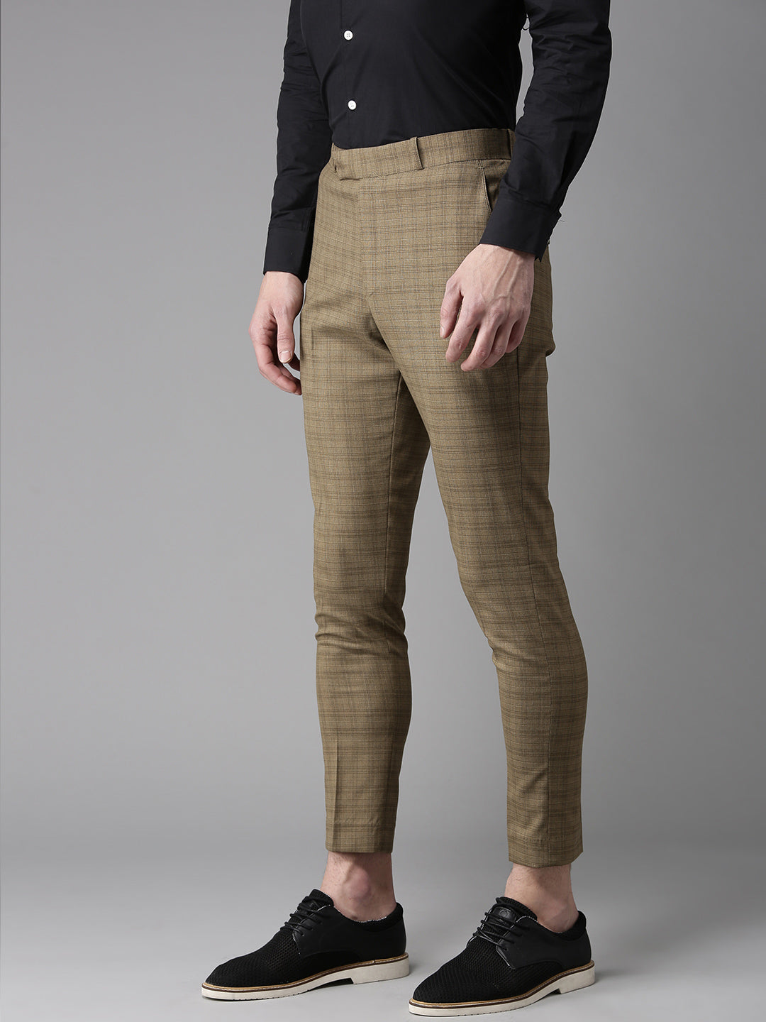 Buy WES Formals by Westside Light Grey Carrot Fit Check Trousers for Men  Online  Tata CLiQ