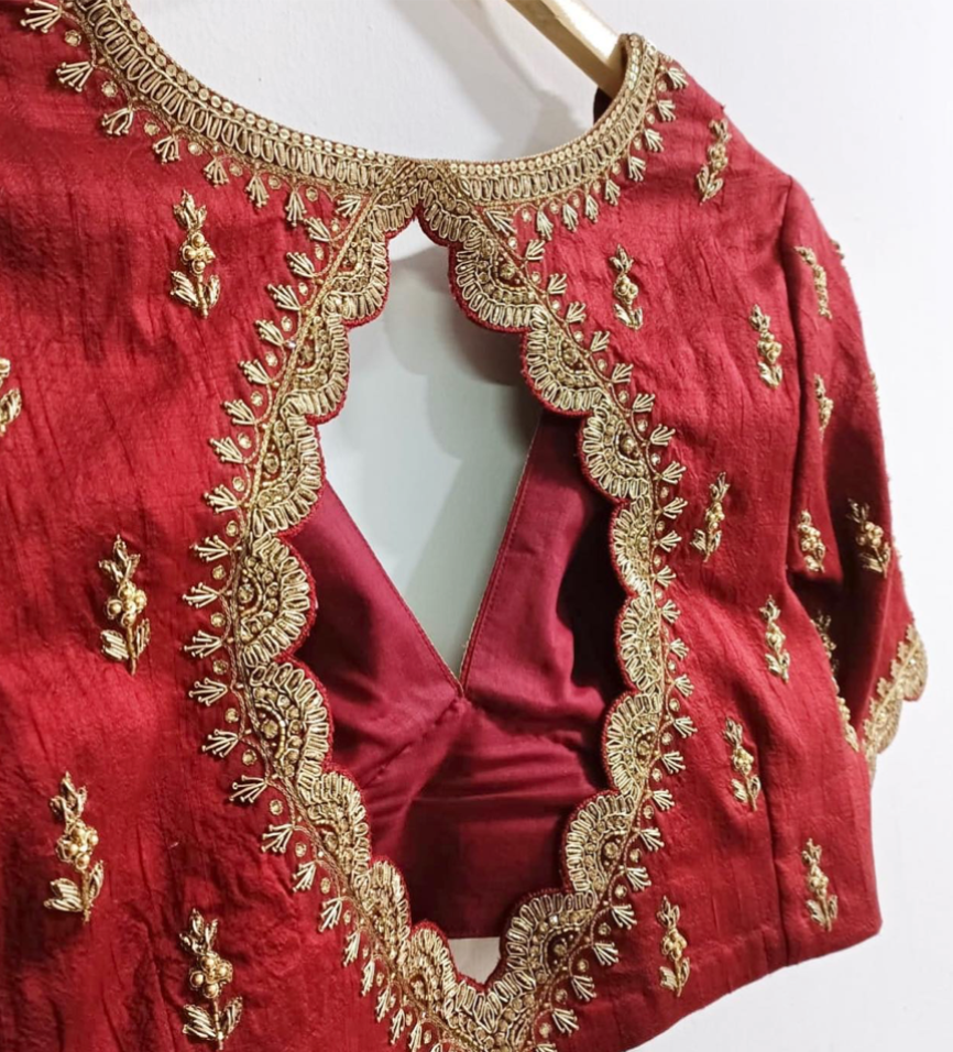 Red zardosi blouse stitched by Binks