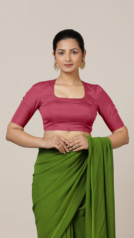 Aziza x Rozaana | Elbow Sleeves Saree Blouse in Rani Pink_2