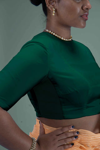 Myra x Rozaana | Bottle Green Backless Saree Blouse w/ FlexiFit™_2