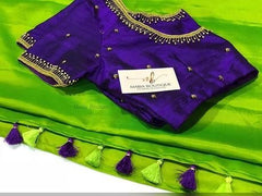 Blue Blouse With Green Saree