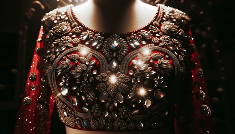 red blouse with mirror work