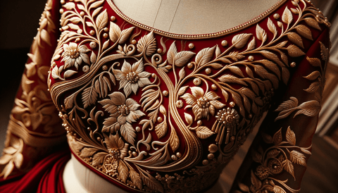 red blouse with golden embroidery