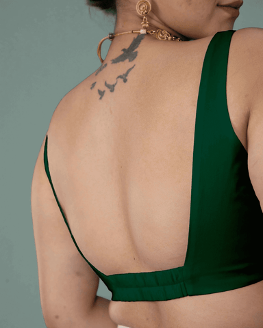 Zeba x Rozaana | Bottle Green Sleeveless Saree Blouse w/ FlexiFit™_2