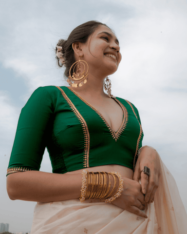 Zohra x Luxe | Bottle Green Saree Blouse w/ FlexiFit™ Side Seam_2