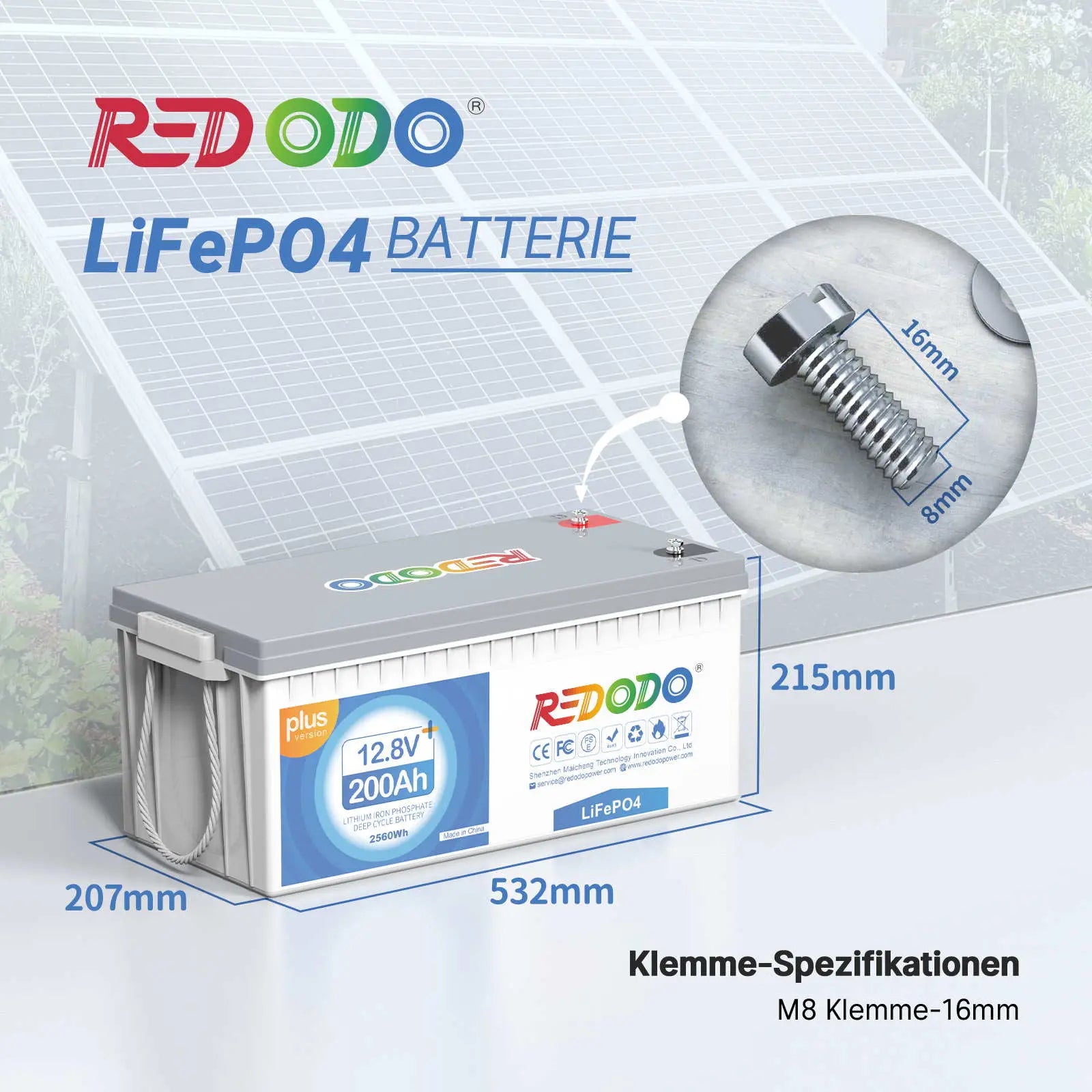 Batería Redodo LiFePO4 200Ah Plus 12V | 2,56kWh y 2,56kW