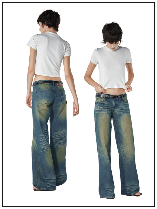 FaxCopyExpress WIDE-LEG DIRTY WASH JEANS | unimac.az