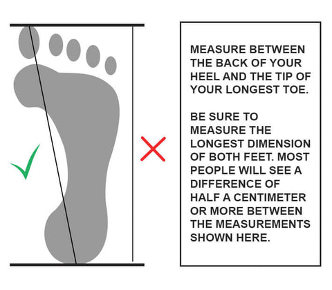 Footwear size chart for custom shoes