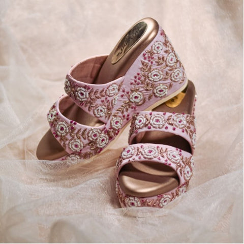 Bridal wedges with high heels and soft comfortable sole