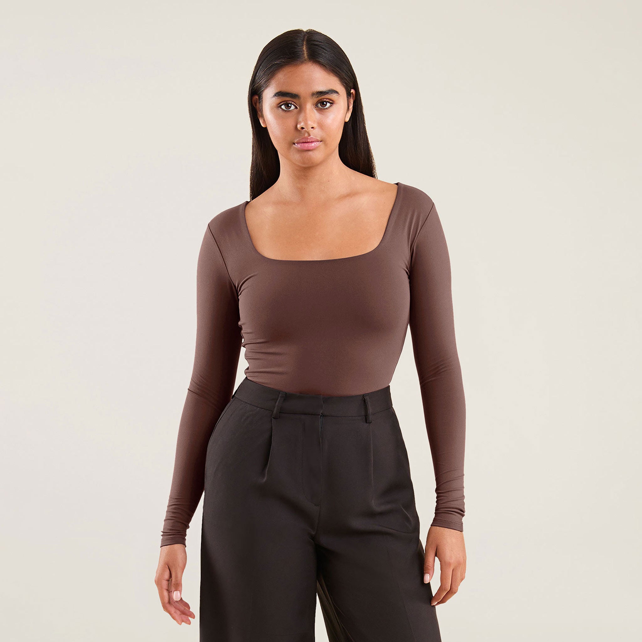 Scoop Women's Ribbed Bodysuit with Long Sleeves 