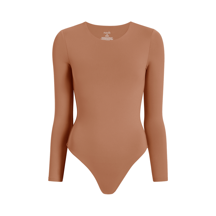 Women's Long Sleeve Crewneck Bodysuit - Clay - nuuds