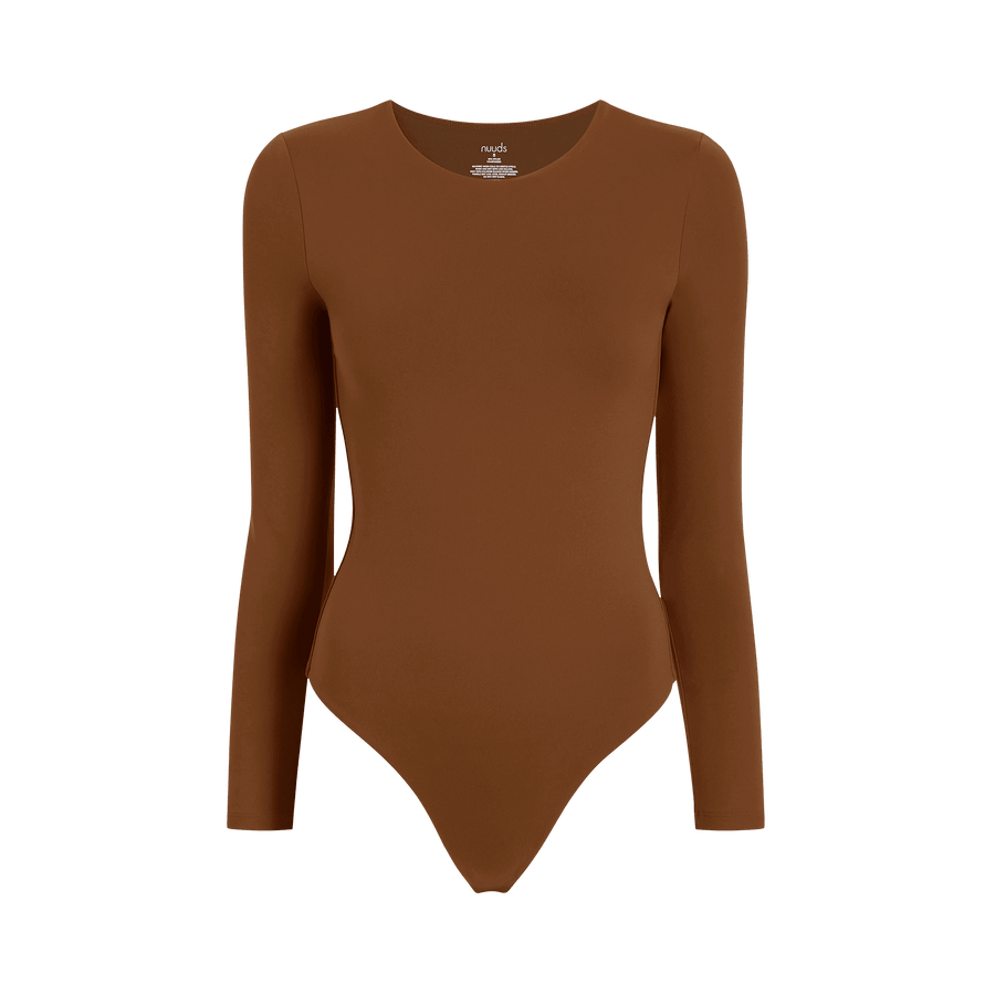 Women's Long Sleeve Crewneck Bodysuit - Chocolate - nuuds