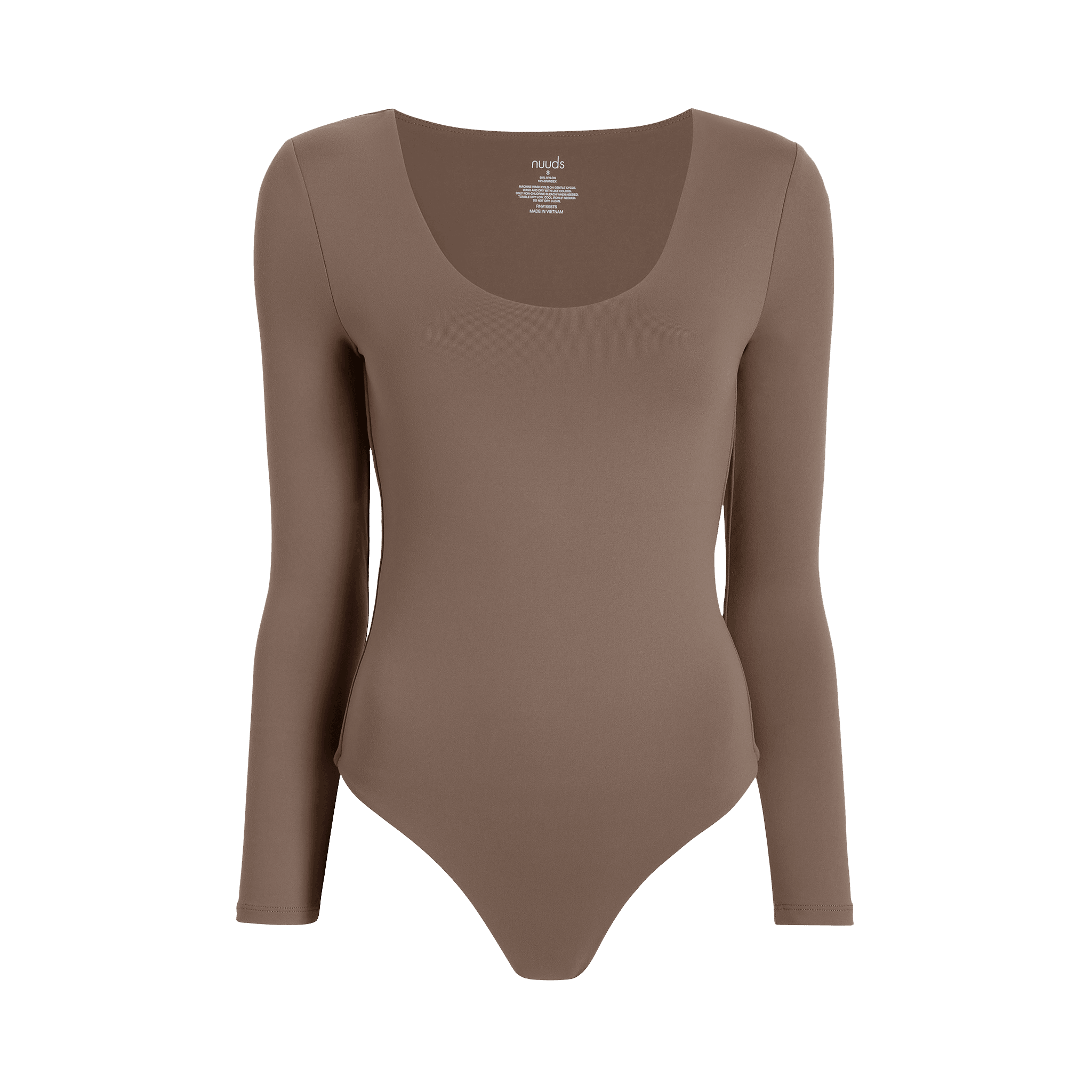 Womens Long Sleeve Scoop Neck Bodysuit Mocha Nuuds