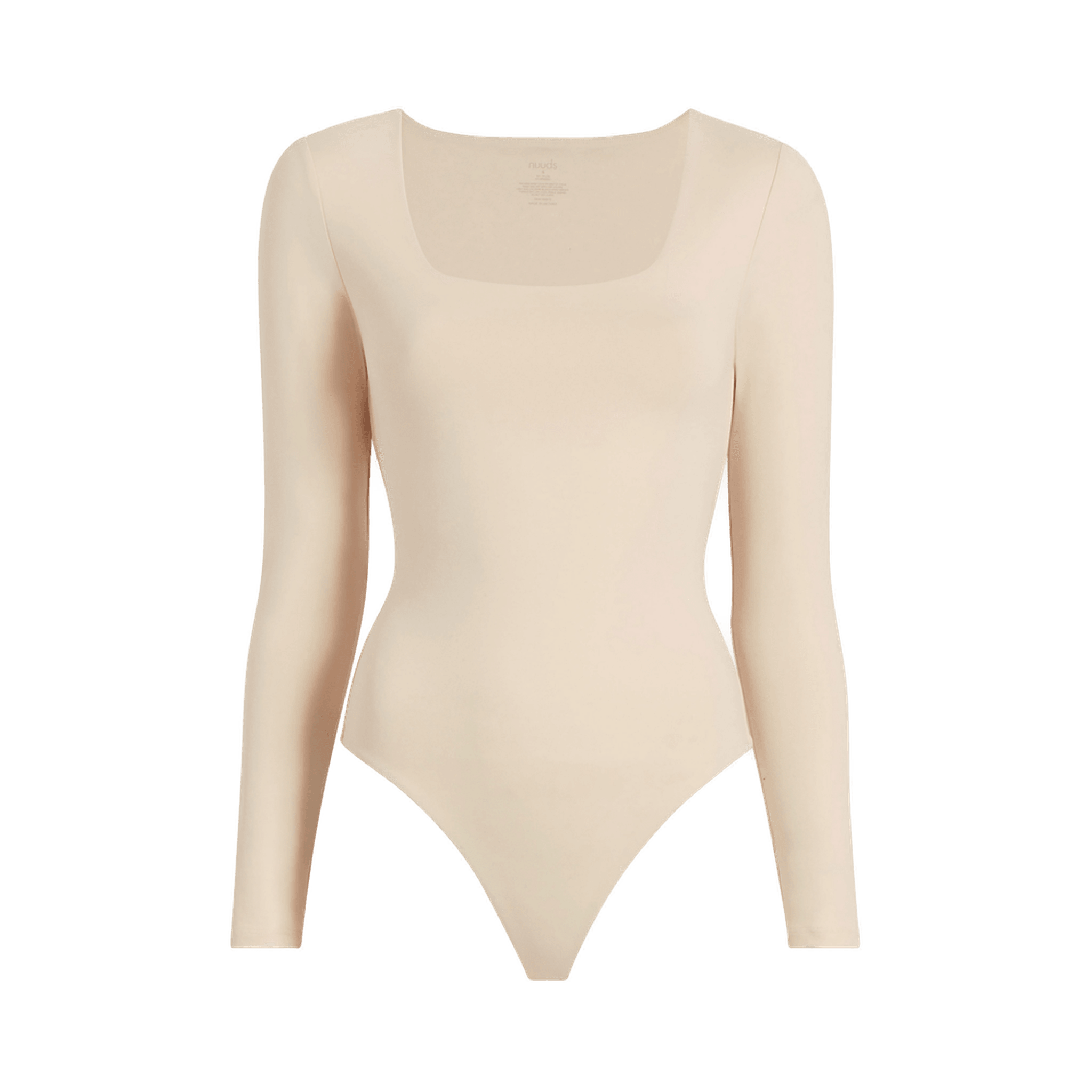 Long Sleeve Ribbed Crewneck Bodysuit, Sand - nuuds