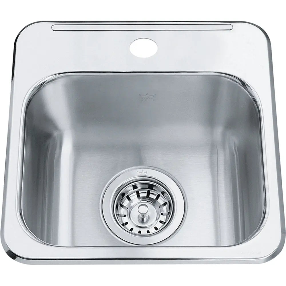 Kindred Steel Queen 13.63" x 13.63" Stainless Steel Single Bowl Single Hole Drop-in 20 Gauge Bar Sink QSL1313-6-1 Kindred