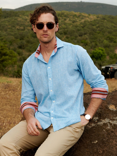 Men's Anga Sky-Blue Linen Shirt | Koy Clothing