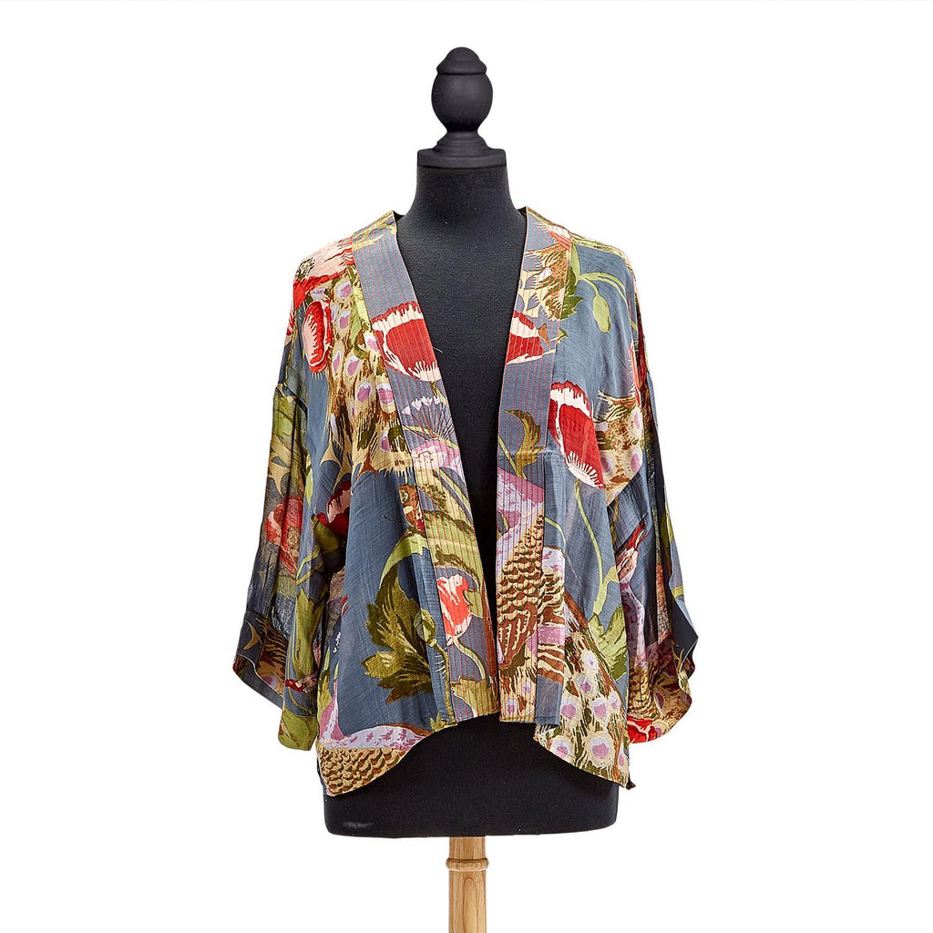 Willows Pattern Short Kimono Jacket in Black and gray – Sherit Levin