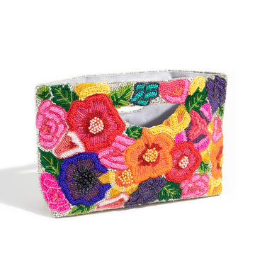 Buy Cream floral embroidery purse by Amyra at Aashni and Co