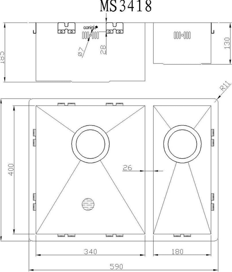 Mizzo Quadro Dubbele Spoelbak 34-18X40CM - 1,5 spoelbak - Wasbak Keu - Dwarfs.com