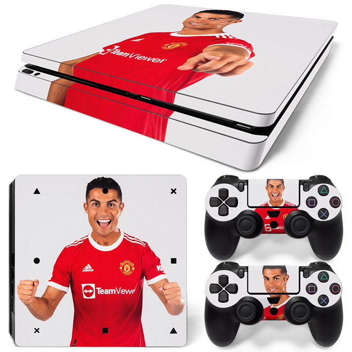 CR7 Manchester United-themed PlayStation 4 Slim protector skin, featuring vibrant colors and intricate design
