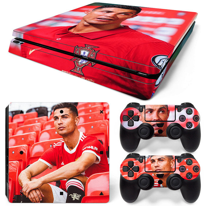 CR7 Manchester United-themed PlayStation 4 Slim protector skin, featuring vibrant colors and intricate design