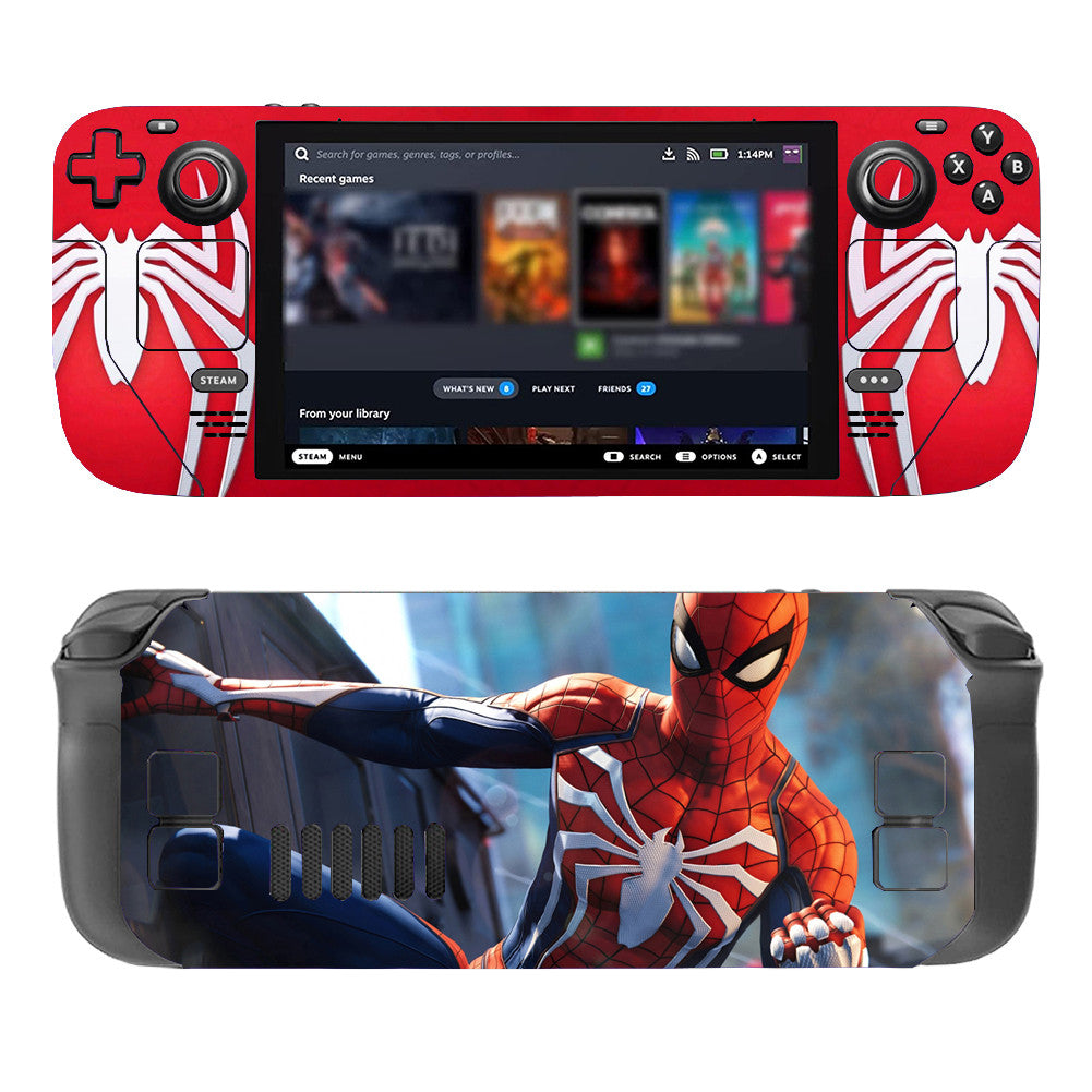 Close-up of Spider-Man Design on Steam Deck Skin