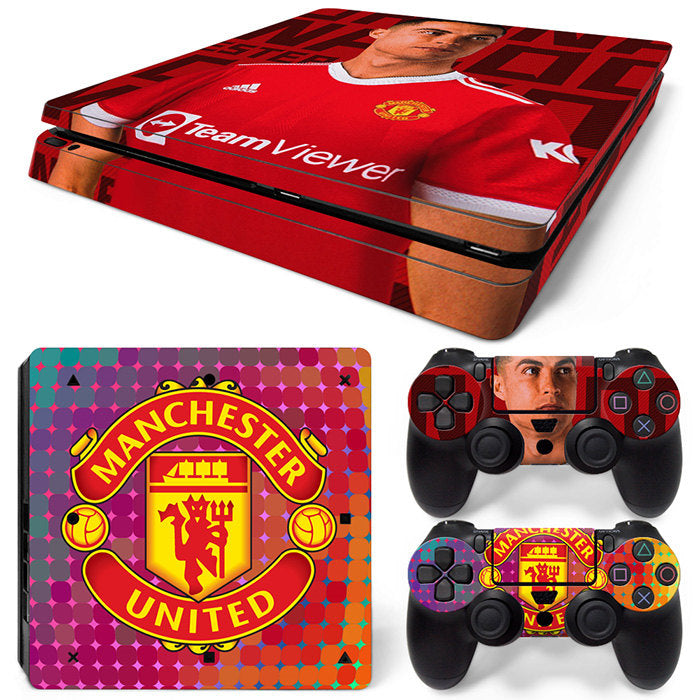 CR7 Manchester United-themed PlayStation 4 Slim protector skin, featuring vibrant colors and intricate design