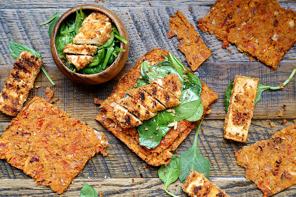 Grilled_Breaded_Tofu_Steaks_Spinach_Salad_Tomato_Flaxseed_Bread_Recipe_003