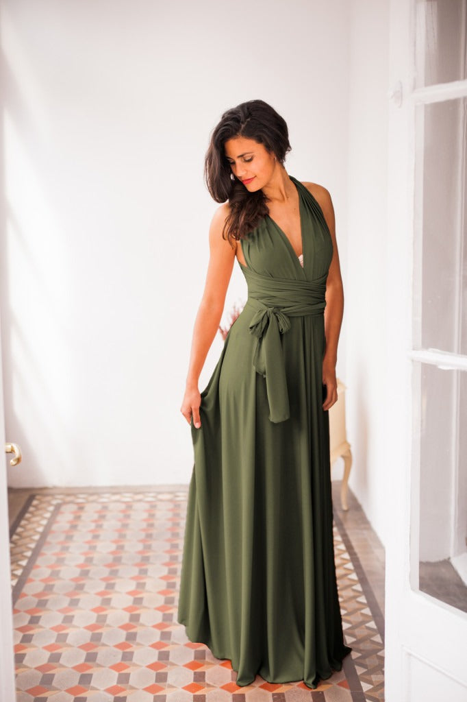 vestido verde oliva elegante