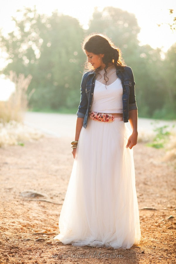 Vestido de novia bohemio de manga arrugada