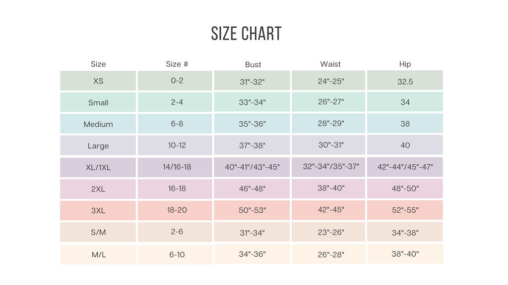 Size Chart – Wildflower Threads