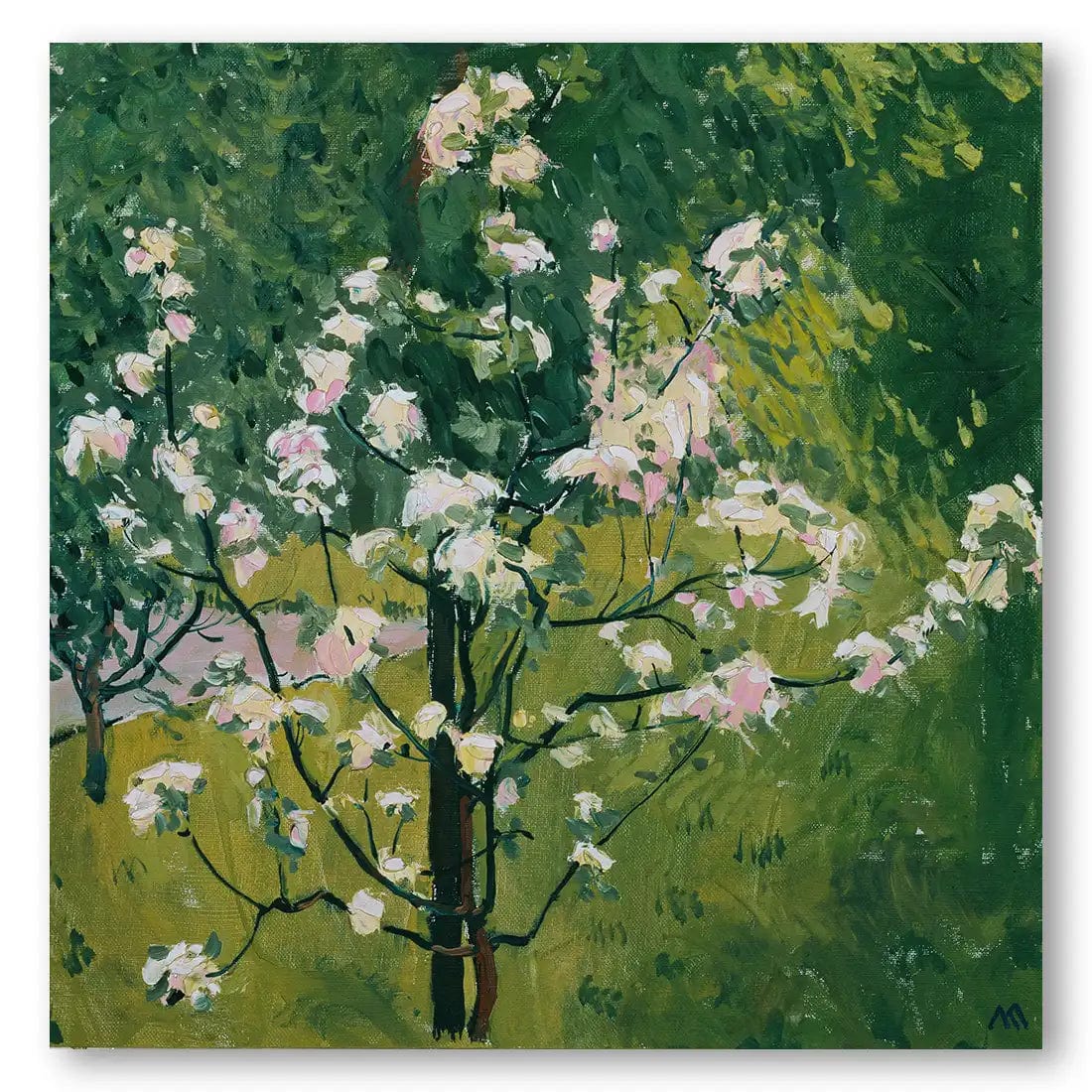 Almond Blossoms on a River Bank Vintage Print