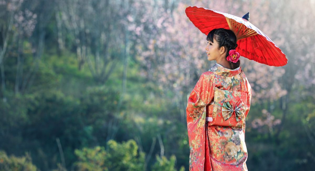 Woman wearing Japanese Kimono