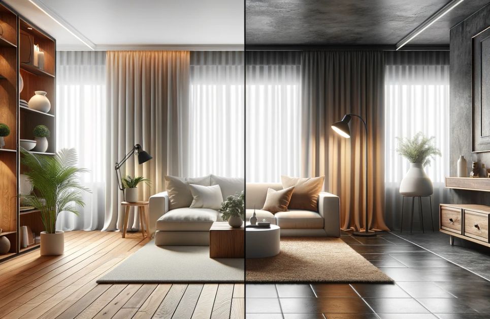 Photo of a room illustrating different flooring choices