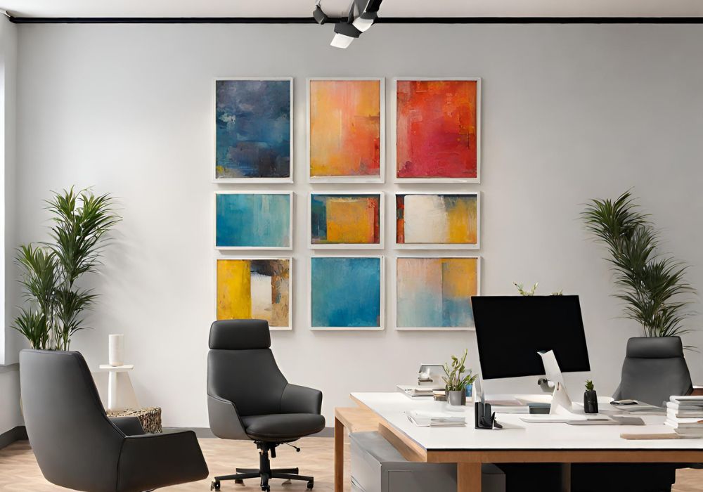office setting with art aligned neatly